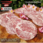 Beef RIBEYE Scotch-Fillet CubeRoll MELTIQUE meltik (wagyu alike) Australia HOKUBEE frozen STEAK 2cm 3/4" (price/pc 350g)